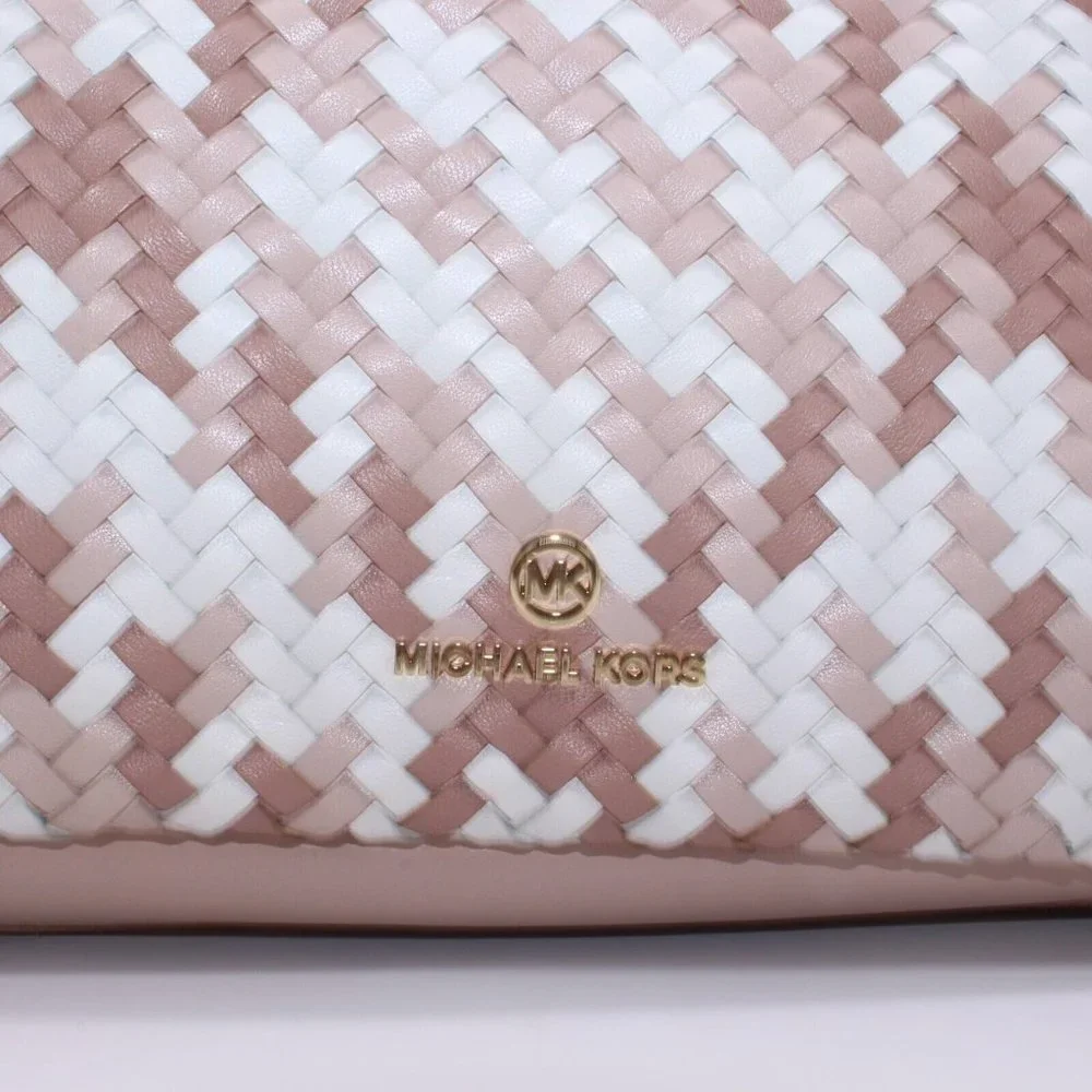Michael Kors Blakely Bucket Satchel Bag Purse Woven Leather With Gold Trim